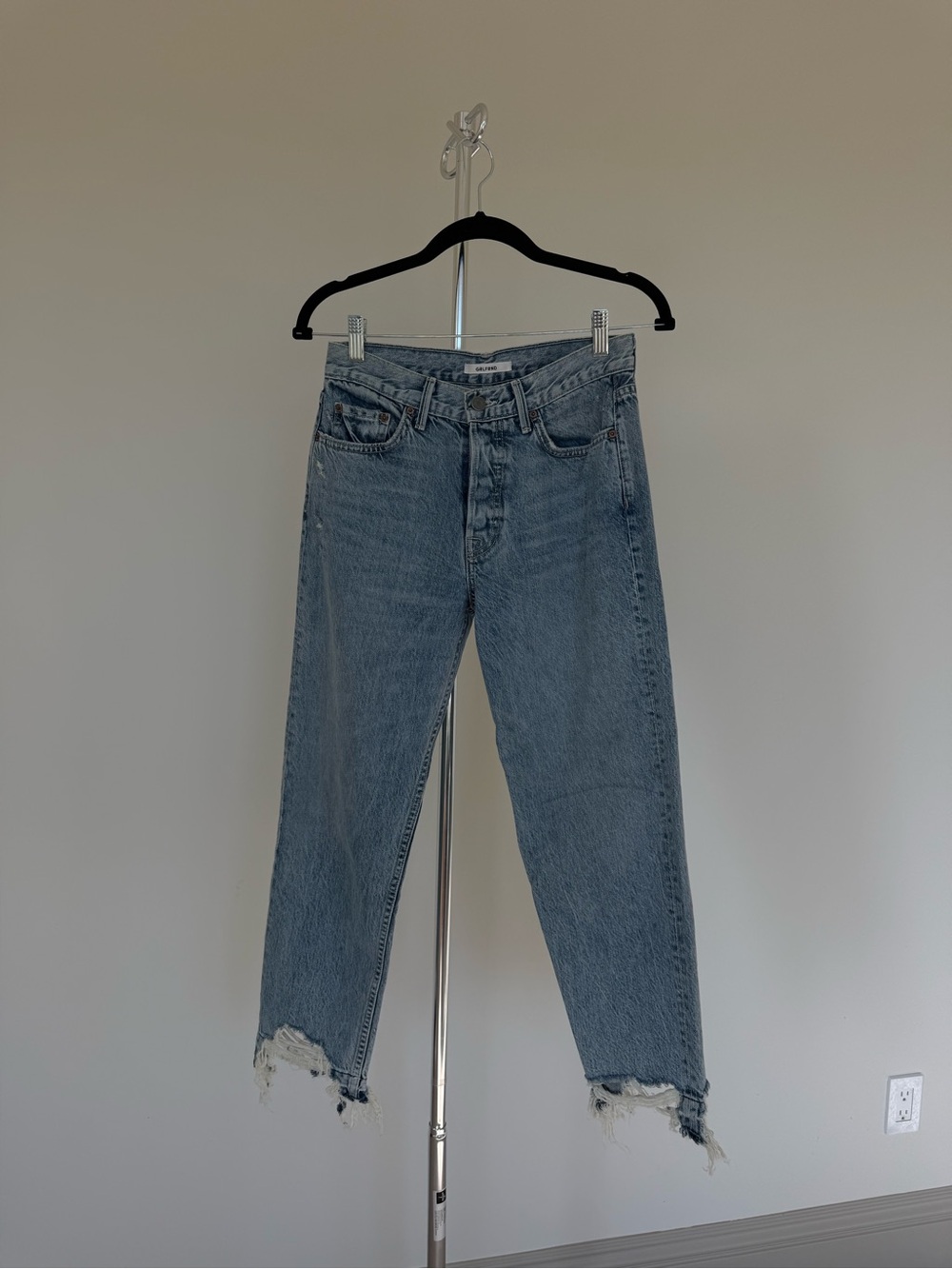Light Wash Boyfriend Jeans with Distressed Hem